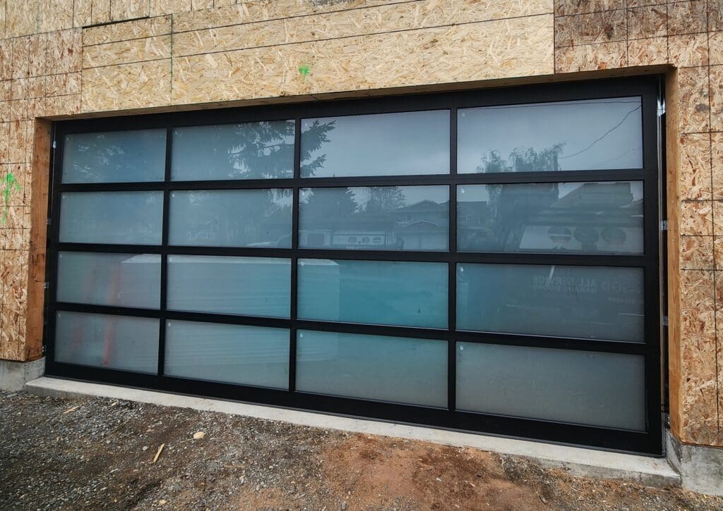 Modern garage door with frosted panels